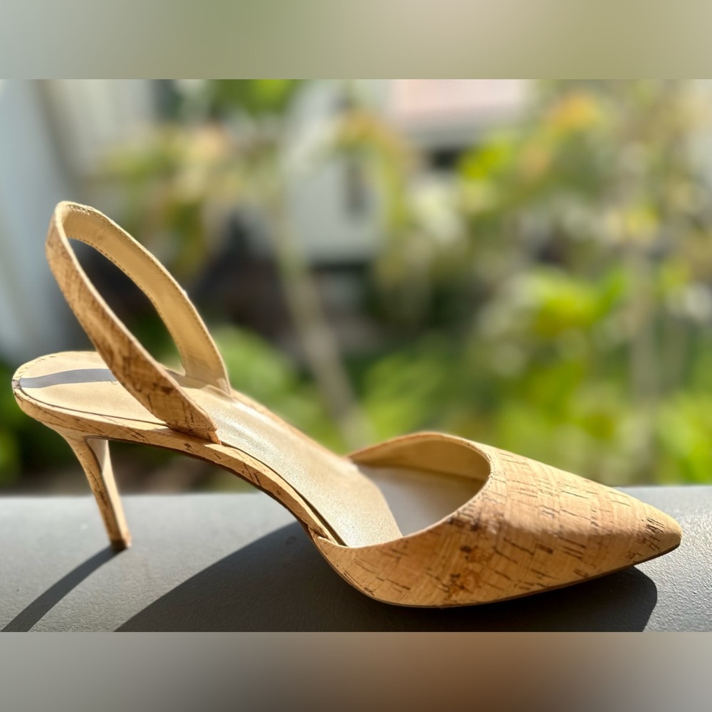 Ann Taylor, Size 7, nude, cork, 3” heels, sling backs, used